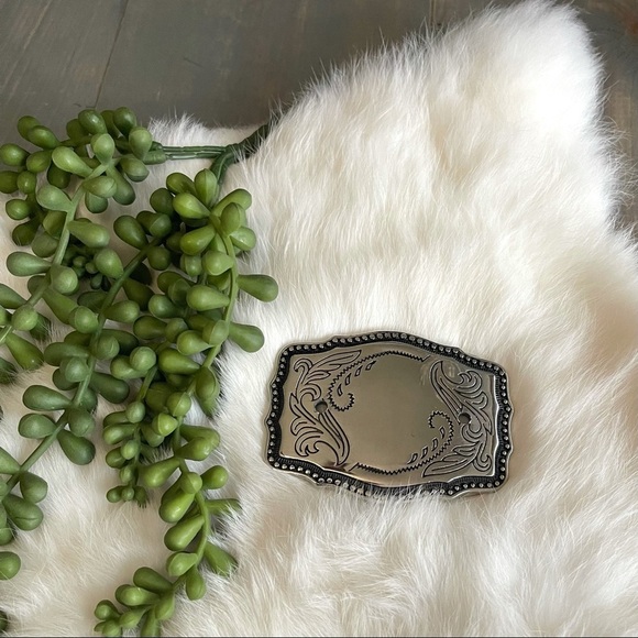 Other - Belt Buckle Floral Silver & Black Rodeo Western